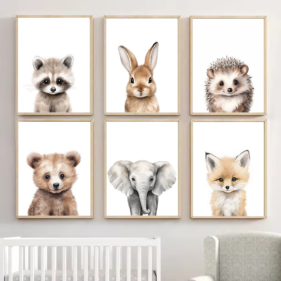 Baby Nursery Pictures - 1 Stuk Aquarel Bosdieren Baby Dieren