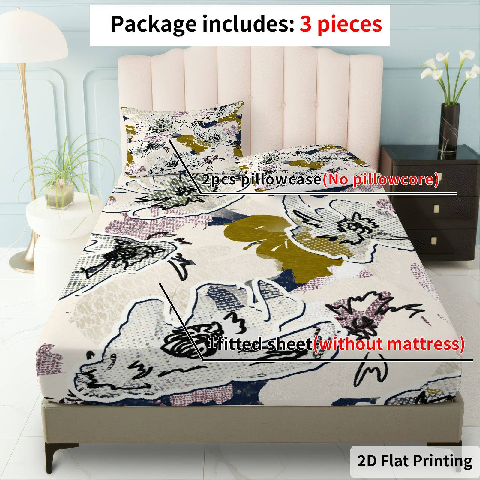 Baby Nursery Bedding - Bloemenbladpatroon Beddengoed Volledige Set Geprint Spannlaken