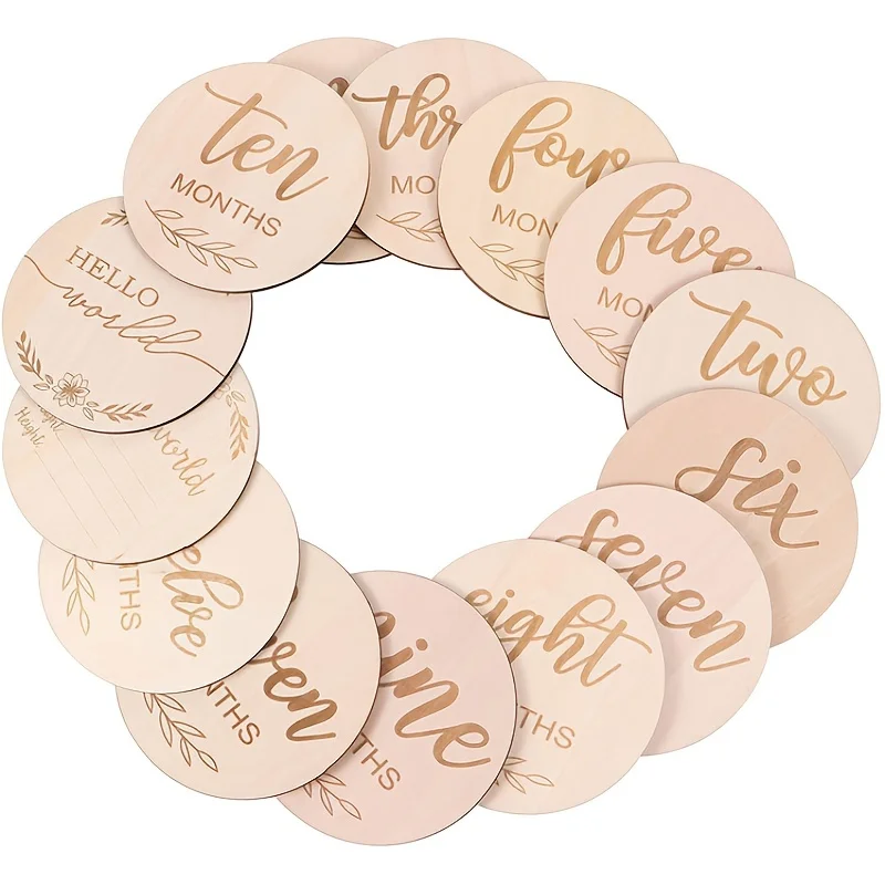 Milestone Card Set - Houten houtsnipper maand souvenirkaart babygroei mijlpaal