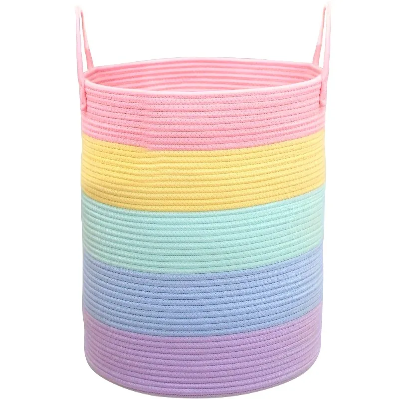 Baby Nursery Basket - Grote regenbooggestreepte opbergmand met handvatten -