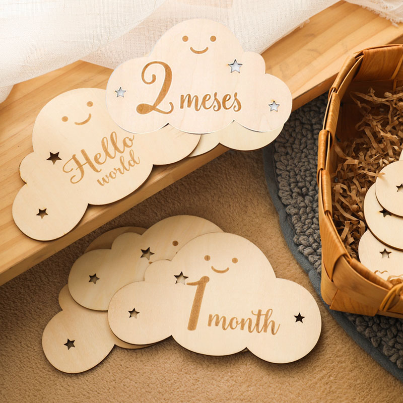 Milestone Card Set - Engels en Spaans houten babymijlpaal nummer
