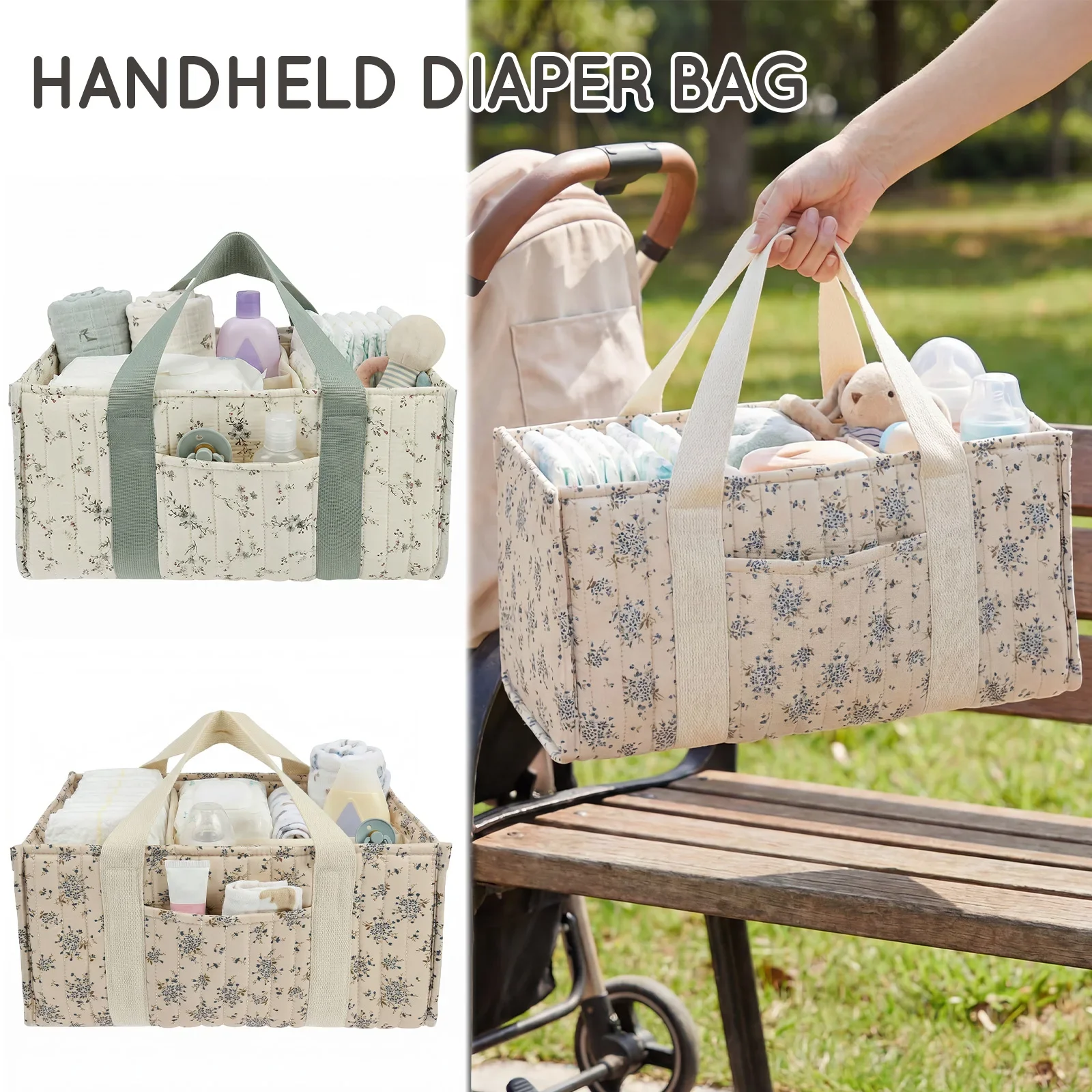 Diaper Caddy Organizer - Opvouwbare luiertas-organizer met bloemenpatroon, stijlvolle luiertas