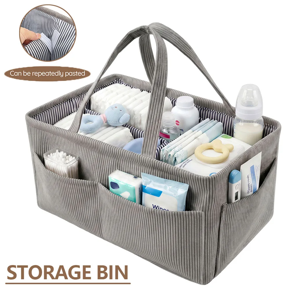 Diaper Caddy Organizer - Opvouwbare luiers opbergmand van corduroy voor