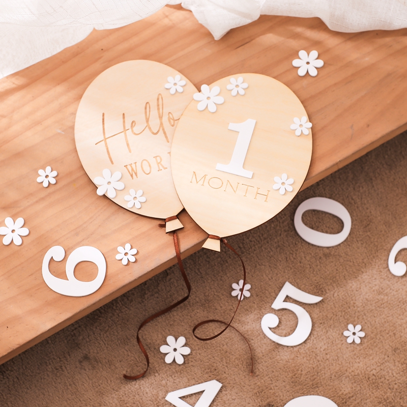 Milestone Card Set - 2 stuks baby houten ballon mijlpaalkaarten