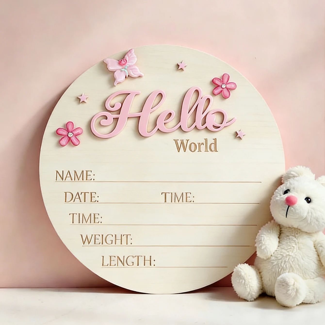 Milestone Card Set - Ylsteed roze vlinder Hallo wereld pasgeboren