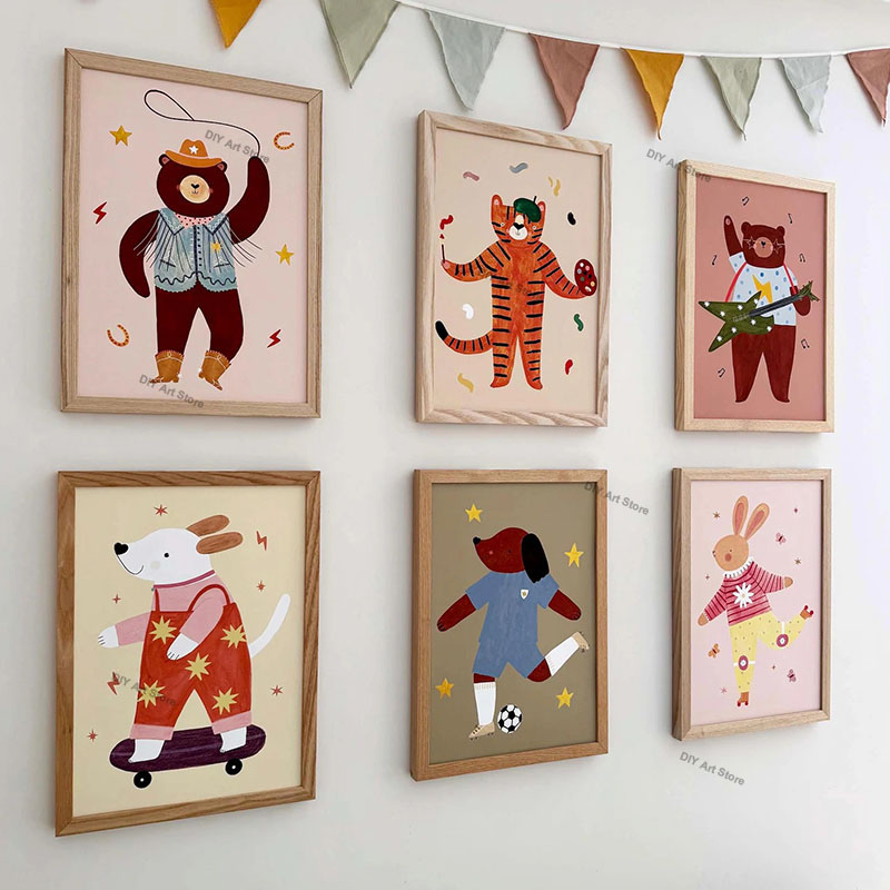 Baby Nursery Design - Grappige cartoon dieren kinderkamer wanddecoratie canvas