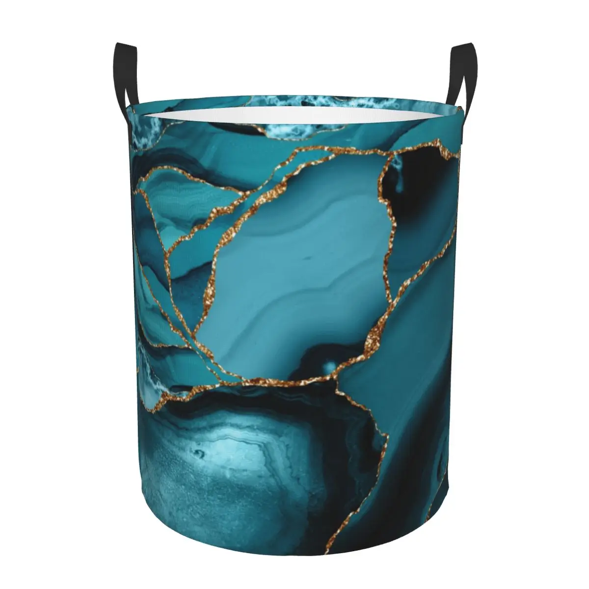Baby Nursery Basket - Aangepaste blauwgroen en goud marmer landschap