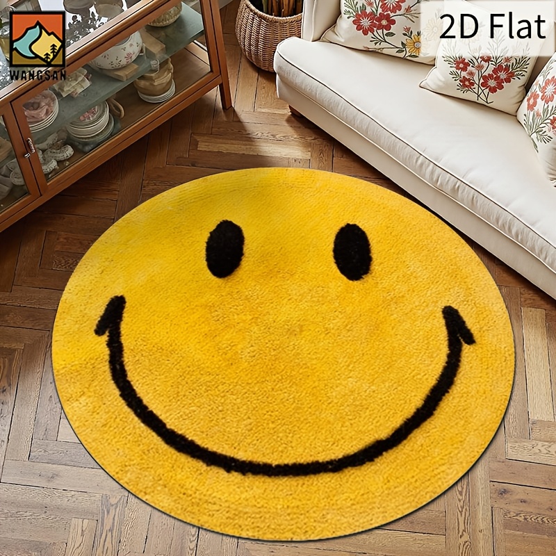 Baby Nursery Rug - 2D rond flanellen vloerkleed met smiley-gezicht