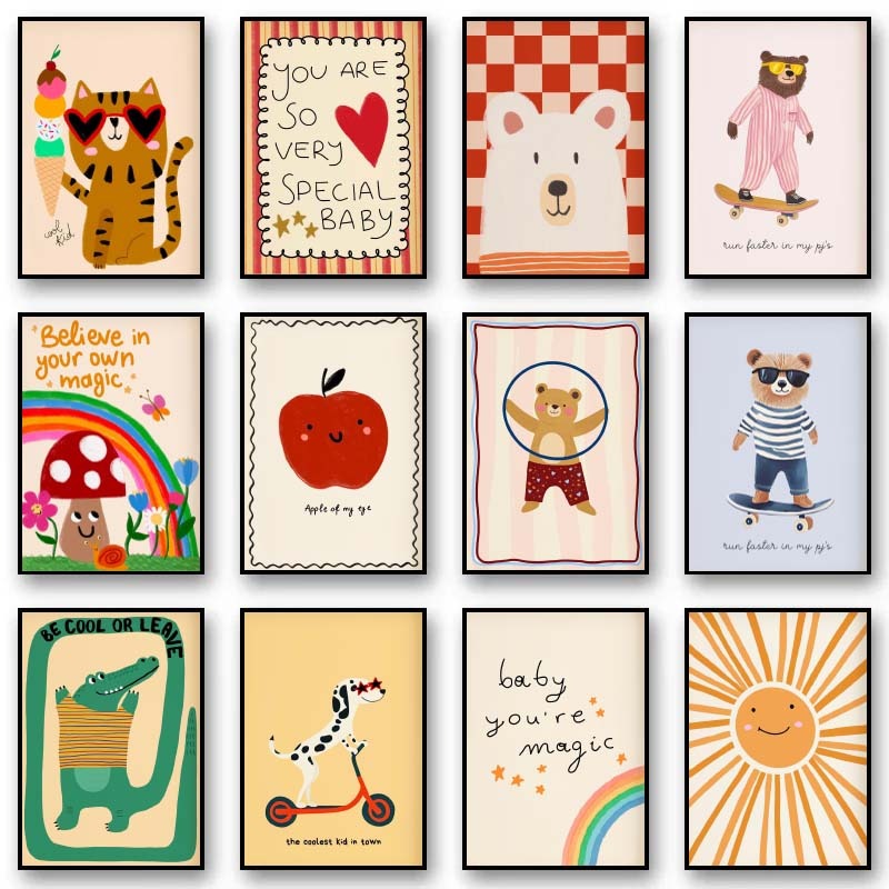 Baby Nursery Pictures - Dieren Poster Prints Nordic Bloemen Konijntjes