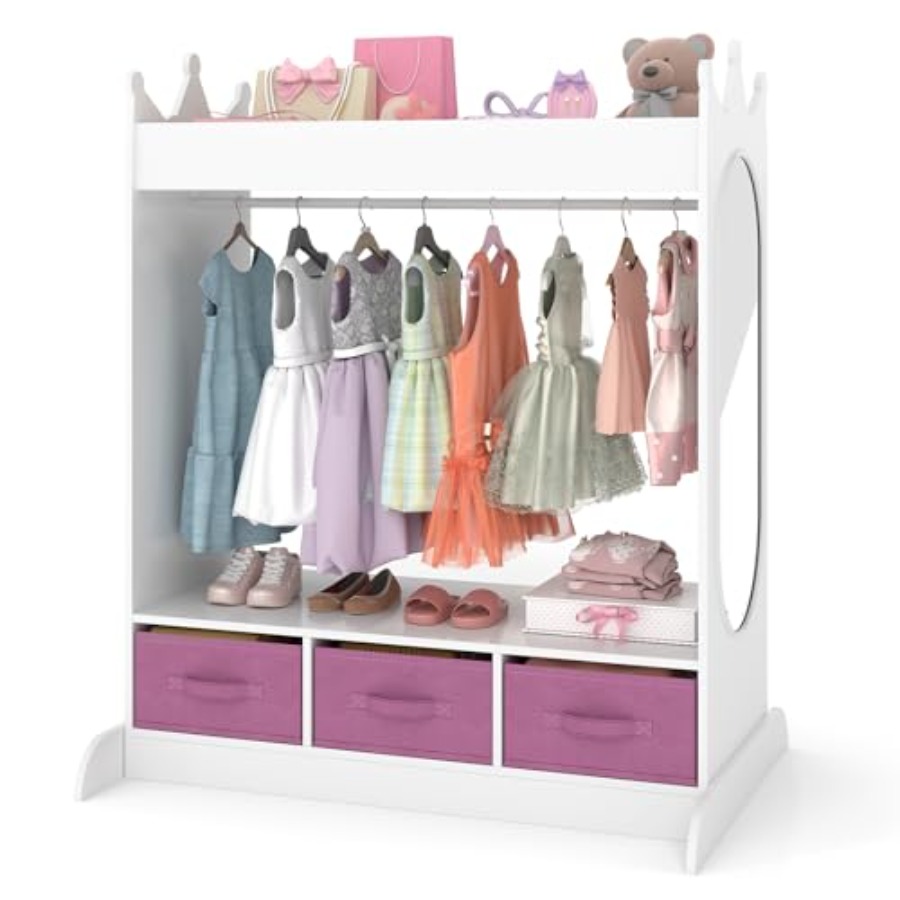 Drawer Dresser White - Opbergkast met spiegel en lades, kinderkledingkast,