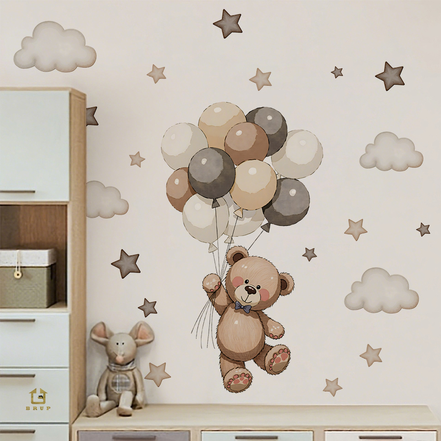 Baby Nursery Design - Schattige teddybeer muurstickers, verwijderbaar decor met