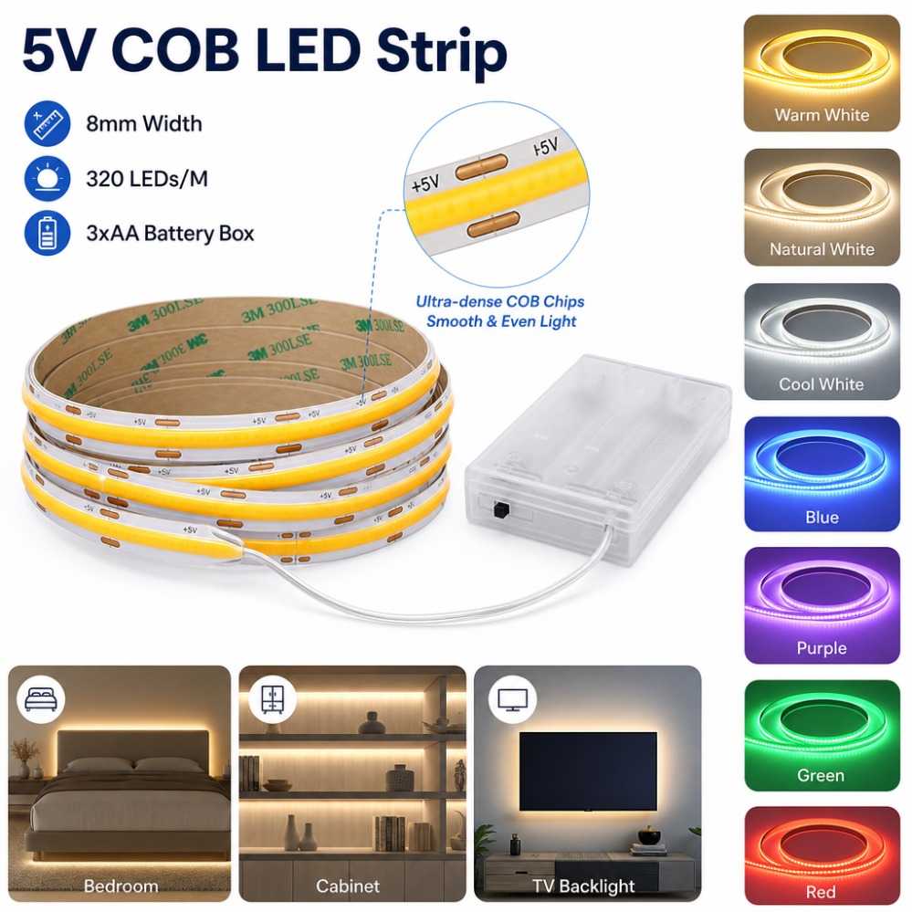 Drawer Dresser White - 3AA Batterij 5V COB LED Strip