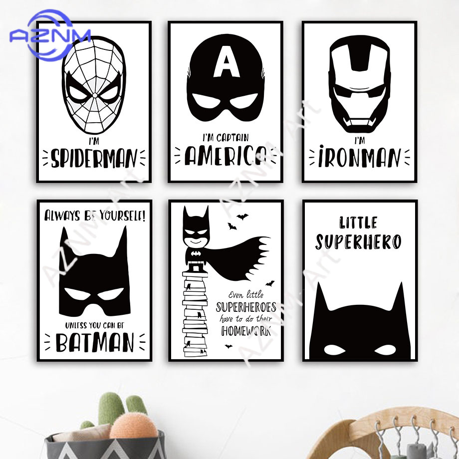 Baby Nursery Pictures - Wanddecoratie canvas schilderij vleermuis stripverhaal zwart-wit