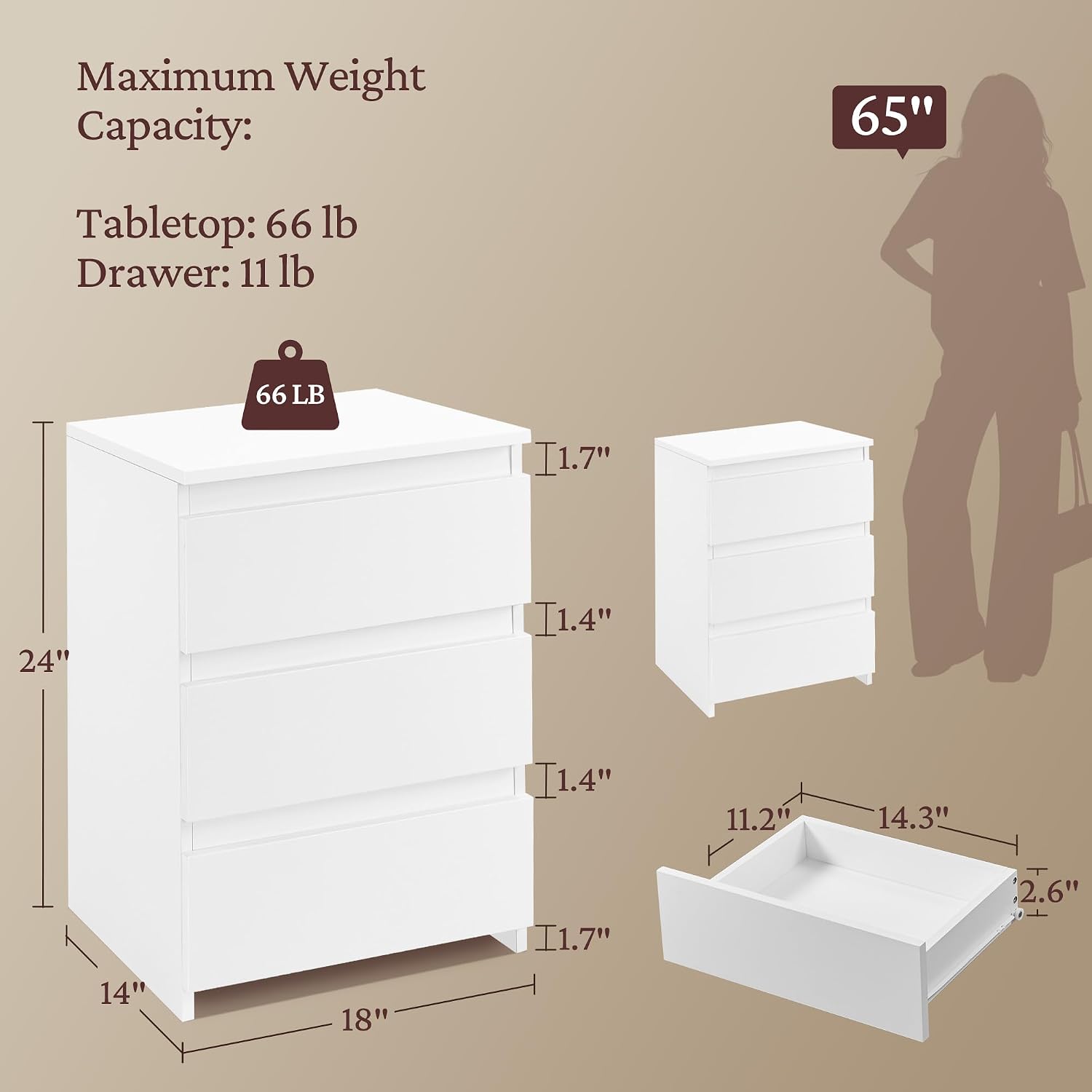 Klein nachtkastje met 3 laden, - Drawer Dresser White recensie en prijs