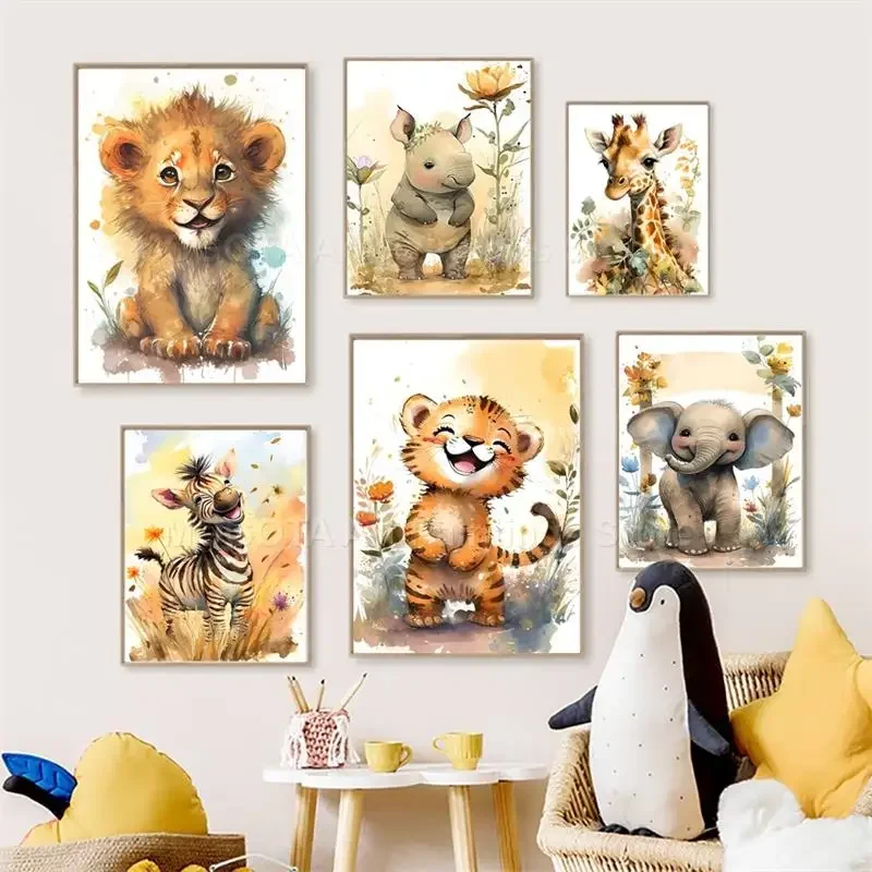 Aquarel Leeuw Giraffe Tijger O - Baby Nursery Pictures recensie en prijs
