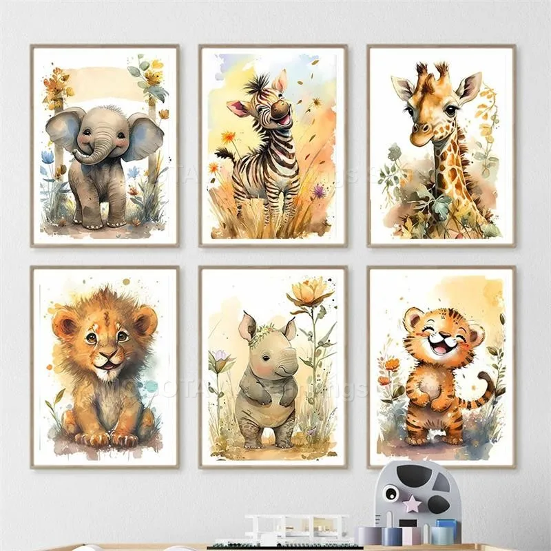 Aquarel Leeuw Giraffe Tijger O - Baby Nursery Pictures recensie en prijs