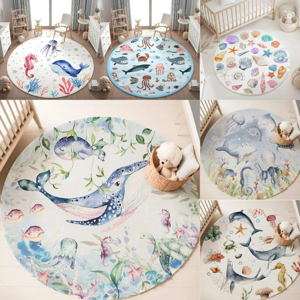 Blauw mariene dieren rond tapi - Baby Nursery Rug recensie en prijs
