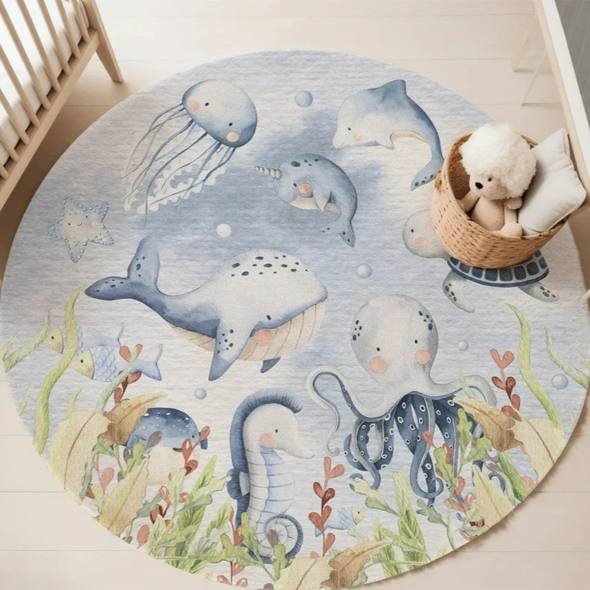 Blauw mariene dieren rond tapi - Baby Nursery Rug recensie en prijs